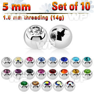 fc4s pack 5mm surgical steel ballspress fit crystal 1 6mm belly piercing