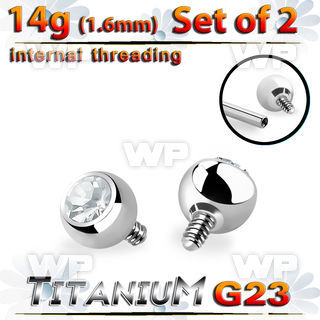 fhc408 titanium ball tops with clear crystal bezel 4mm