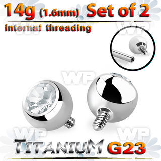 fhc4y8 titanium ball tops with clear crystal bezel 6mm