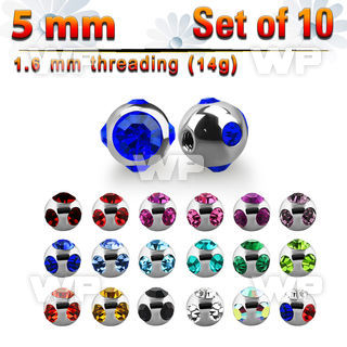 fjc4s pack 5mm 316l steel multi jewel ball s 1 6mm 1 big top belly piercing
