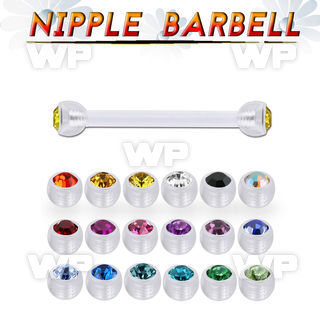 fnpajb4 bioflex nipple barbell, 14g w 4mm bezel set jewel balls