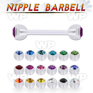 fnpajb6 bioflex nipple barbell, 14g w 6mm bezel set jewel balls