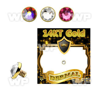 g14ifb3 3mm solid 14k gold dermal anchor top part w set crystal