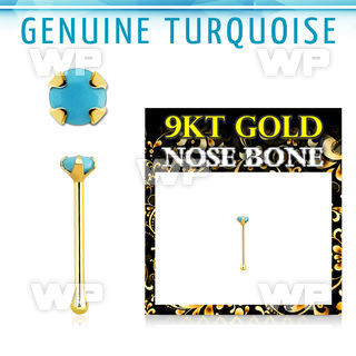 g9nbge7 9kt gold nose bone w 2mm prong set turquoise stone