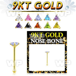 g9nbtm1 9kt gold nose bone 22g w 3mm prong set triangle cz