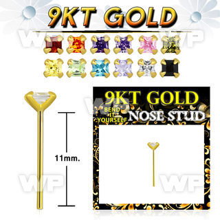 g9yzqm1 9kt gold bend it  nose stud 22g w 2mm square prong set cz