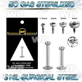 gb48a6 presterilized steel labret flat head jeweled internal