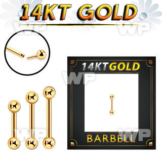 gbbb3 14k gold eyebrow barbell w thread less push in 3mm balls