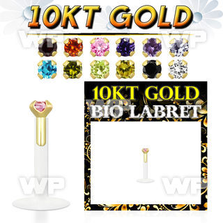 gibilzm bioflex labret with push in 10kt gold w round prong cz