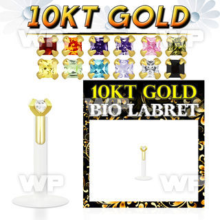 gibizqm bioflex labret with push in gold w square prong set cz