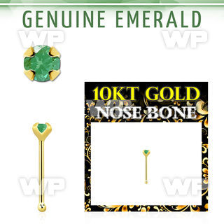 ginbge10 10kt gold nose bone with a 2mm prong set emerald