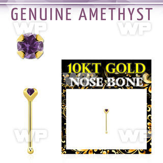 ginbge1 10kt gold nose bone with a 2mm prong set amethyst