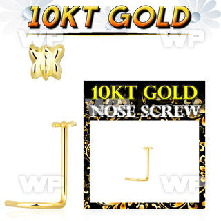 gisbt 10kt gold nose screw with a 2.5mm gold butterfly top