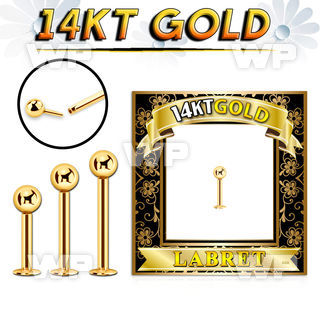 glbb3 14k gold eyebrow labret w thread less push in 3mm ball