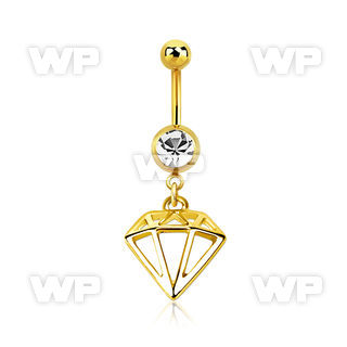gold pvd steel belly banana w 8mm jewel ball w diamond