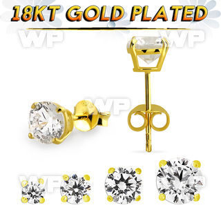 gpecrza pair of 18k gold plated silver casting ear stud w aaa cz