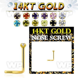 gsczm1b 14kt gold nose screw, 20g w 1.5mm round prong set cz