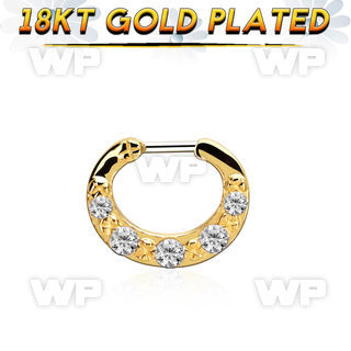 gsepg16 gold plated silver septum clicker 16g w 5 cz stones