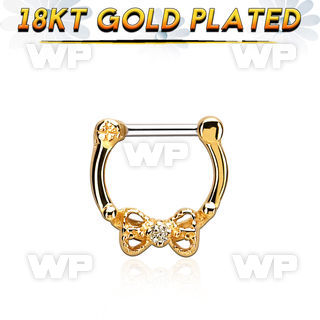 gsepk16 gold plated silver septum clicker 16g w bow cz