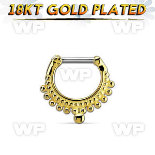 gsepm14 gold plated silver septum clicker, 14g w small balls