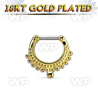 gsepm16 gold plated silver septum clicker, 16g w small balls