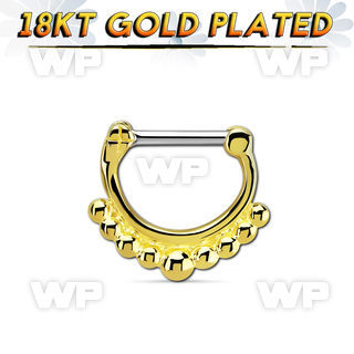 gsepn16 gold plated silver septum clicker, 16g w big balls