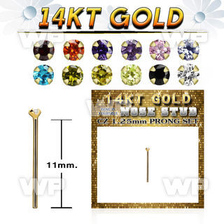 gyzm12 14kt gold bend it nose stud w 1.25mm color cz stone