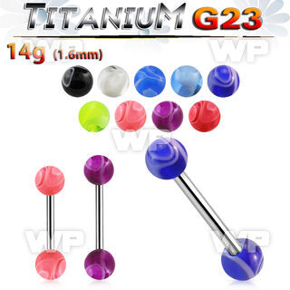 h44j4 g23 titanium tongue bar 1 6mm 6mm acrylic marble balls tongue piercing