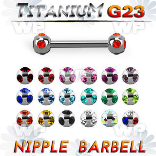 h44ums6 g23 titanium nipple barbell 1 6mm 5mm multi jewel ballso nipple piercing