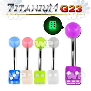 h4uib1 g23 titanium belly ring 5mm glow in the dark acrylic dice belly piercing