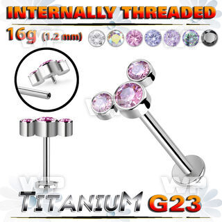 hb48u9 titanium internal threaded labret 3 color cz