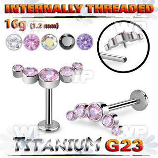 hb48ut titanium internal threaded labret 5 color cz