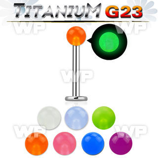 hbib4z g23 titanium labret 1 2mm 3mm glow in the dark ball lower lip piercing