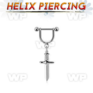 heud11 steel helix stirrup w 16g barbell w 3mm balls & dagger