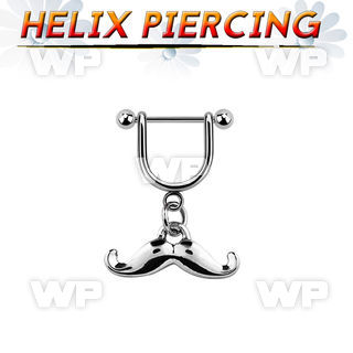 heud7 steel helix stirrup w dangling happy mustache design