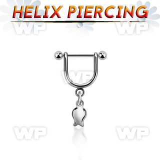 heud9 steel helix stirrup w a 16g, barbell w a dangling tulip
