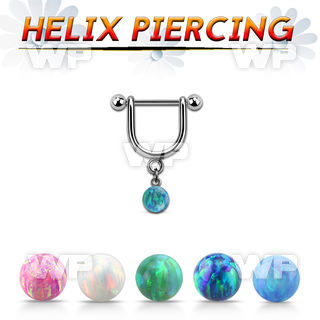 heuop5s steel helix stirrup w 3mm balls dangling 5mm opal ball