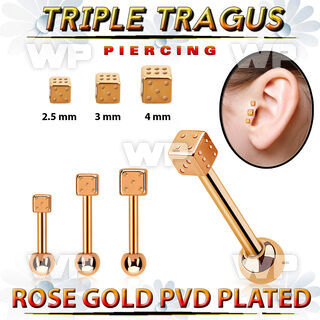 hexttfd rose gold triple tragus piercing w 3 5mm frosted dice
