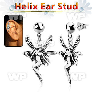 hexvd12 925 silver helix ear stud w dangling 925 silver fairy