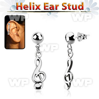 hexvd17 925 silver helix earstud w dangling musical note