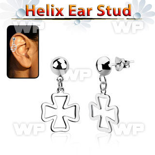 hexvd19 925 silver helix earstud w dangling cross