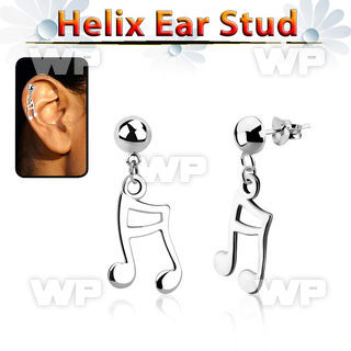 hexvd20 925 silver helix earstud w dangling melody sign