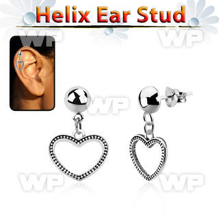 hexvd24 925 silver helix earstud w a heart shaped dangling