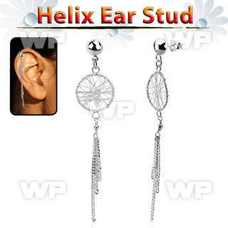 hexvd25 925 silver helix earstud w dangling dream catcher