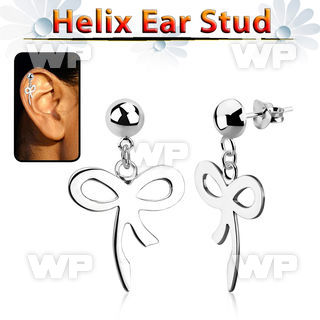 hexvd27 925 silver helix earstud w dangling ribbon