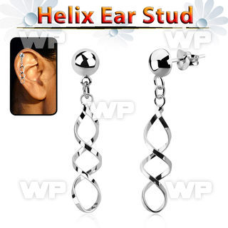 hexvd31 925 silver helix earstud w a coil shaped dangling