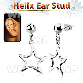 hexvd8 925 silver helix ear stud w dangling 925 silver star
