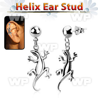 hexvd9 plain sterling silver helix ear stud w a silver lizard