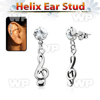 hexzd17 925 silver helix earstud w cz a musical note dangling