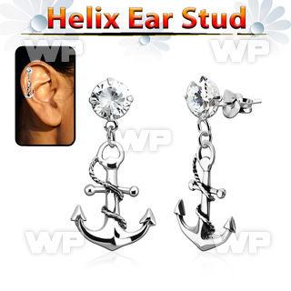 hexzd18 925 silver helix earstud w cz a anchor with rope